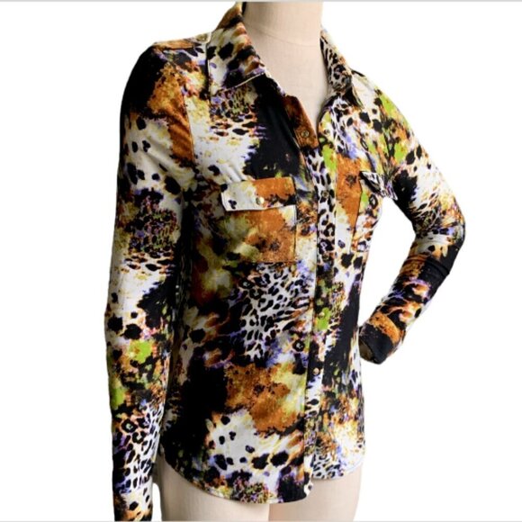 BCBGMAXAZRIA Mystical Leopard Print Top Sz S #28F - Picture 4 of 9